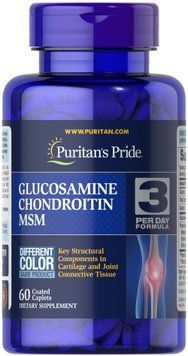 Глюкозамін хондроїтин і МСМ, Glucosamine, Chondroitin & MSM-3 Per Day Formula, Puritan's Pride, 60 каплет PTP-27810 фото