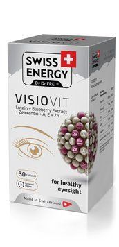 Поддержка зрения и здоровья глаз, VISIOVIT Lutein+Blueberry+Extract+Zeaxanthin+AE+Zn, Swiss Energy, витамины, минералы и каротиноиды, 30 капсул SWE-32425 фото
