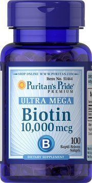 Біотин, Biotin, Puritan's Pride, 10.000 мкг, 100 гелевих капсул PTP-51464 фото