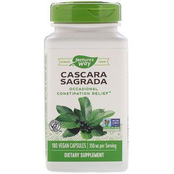 Каскара саграда, Cascara Sagrada, Nature's Way, стара кора, 350 мг, 180 веганських капсул NWY-11308 фото