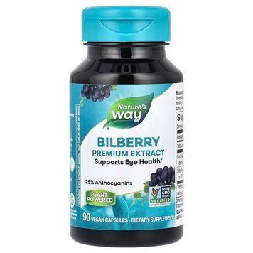 Чорниця для зору, Bilberry Premium Extract, Nature's Way, преміум екстракт, 90 веганських капсул NWY-60510 фото