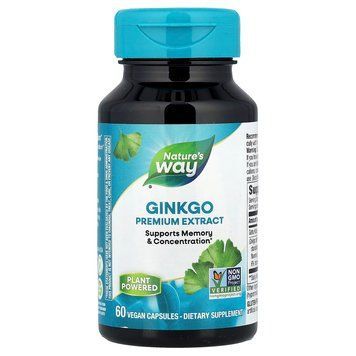 Гінкго Білоба, Premium Extract, Ginkgo, Nature's Way, екстракт преміум-класу, 60 веганських капсул NWY-61600 фото