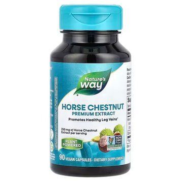 Кінський каштан, Horse Chestnut, Nature's Way, преміум екстракт, 250 мг, 90 веганських капсул NWY-62000 фото