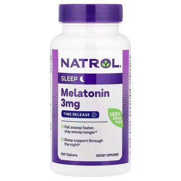 Мелатонін, Melatonin, Natrol, 3 мг, 100 таблеток сповільненого вивільнення NTL-00458 фото