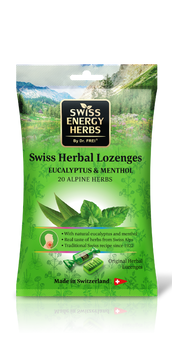 Леденцы от простуды, Herbal Lozenges Bag 20 herbs + Eucalyptus and Menthol, Swiss Energy, от кашля, боли в горле и заложенности носа, 20 альпийский трав, ментол и эвкалипт, 12 травяных леденцов (55 г) SWE-32487 фото