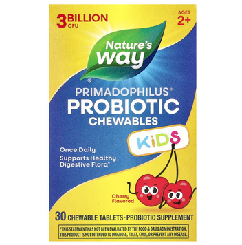 Пробіотики для дітей, Primadophilus&reg; Kids Probiotic Chewable, для дітей від 2 років, з вишневим смаком, 3 млрд КУО, 30 жувальних таблеток NWY-14243 фото