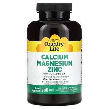 Кальций магний цинк, Calcium Magnesium Zinc, Country Life, 250 таблеток CLF-02604 фото