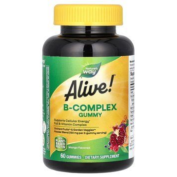 Комплекс вітамінів В Alive!, B-Complex, Nature's Way, манго, 60 жувальних цукерок NWY-10483 фото