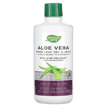 Алое вера, Aloe Vera, Nature's Way, гель і сік внутрішнього листя з алое, дика ягода, 1 літр NWY-14282 фото