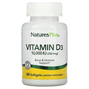Витамин D3, Vitamin D3, Nature's Plus, 10 000 МЕ (250 мкг), 60 капсул NAP-01048 фото