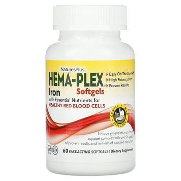 Витаминно-минеральный комплекс, Hema-Plex, Nature's Plus, 60 быстродействующих гелевых капсул NAP-37691 фото