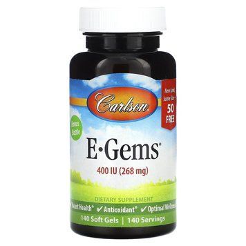 Витамин Е, E-Gems, Carlson, 268 мг (400 МЕ), 140 гелевых капсул CAR-00349 фото