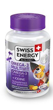 Мультивитамины с Омега-3 и йодом, для детей от 3 лет, OMEGA-3 MULTIVIT kids, Swiss Energy, без сахара, для мозга, глаз, иммунной и нервной системы, 60 жевательных конфет SWE-32822 фото