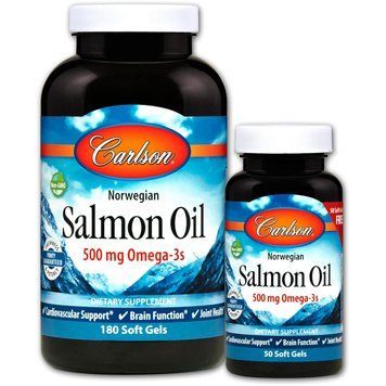 Масло лосося, Salmon Oil, Carlson, норвежское, 500 мг, 180+50 капсул CAR-01504 фото