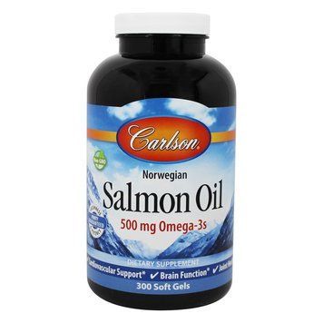 Масло лосося, Salmon Oil, Carlson, норвежское, 500 мг, 300 капсул CAR-01505 фото