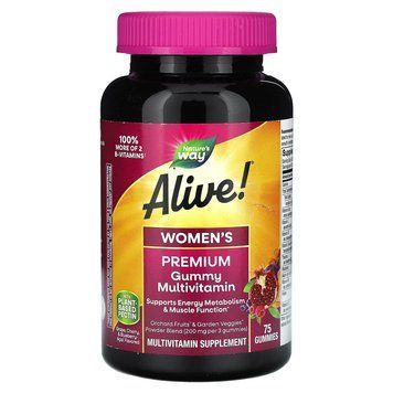 Вітаміни для жінок, Alive! Women's Premium Gummy Multivitamin, Nature's Way, виноград, вишня, чорниця та асаї, 75 желейних таблеток NWY-15897 фото