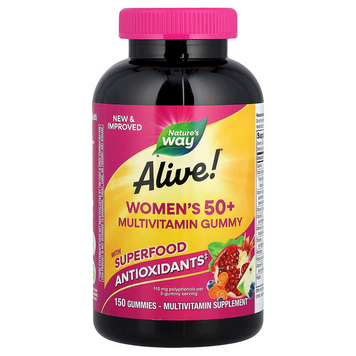 Мультивитамины для женщин старше 50 лет, Women's 50+ Gummy, Nature's Way, Alive!, смесь ягод, 150 жевательных таблеток NWY-14068 фото