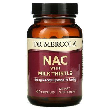 N-ацетилцистеин с расторопшей, NAC with Milk Thistle, Dr. Mercola, 500 мг, 60 капсул MCL-01739 фото