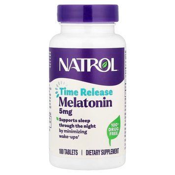 Мелатонін, Melatonin, Natrol, повільне вивільнення, підвищена сила дії, 5 мг, 100 таблеток NTL-04837 фото