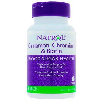 Кориця для зниження цукру, Cinnamon Biotin Chromium, Natrol, 60 таблеток NTL-04898 фото