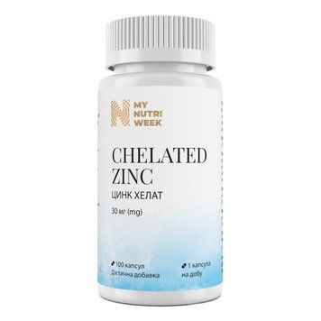 Хелатный цинк, Chelated Zinc, My Nutri Week, 30 мг, 100 капсул MNW-532603 фото