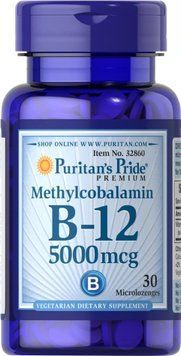Вітамін В12 (метилкобаламін), Methylcobalamin Vitamin B-12, Puritan's Pride, 5000 мкг, 30 мініледенцов PTP-32860 фото