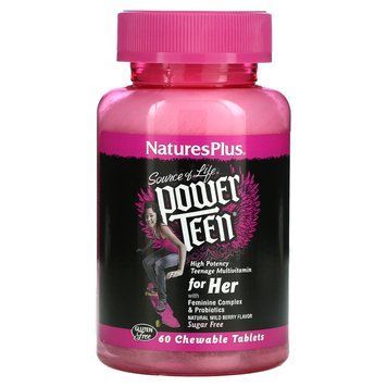 Витамины для девочек, Power Teen For Her, Nature's Plus, Source of Life, ягодный вкус, 60 таблеток NAP-30004 фото
