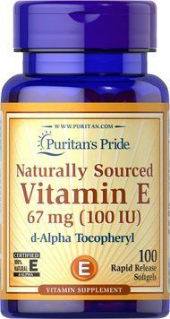 Вітамін Е, Natural Vitamin E, Puritan's Pride, 67 мг (100 МО), 100% натурального походження, 100 гелевих капсул PTP-10260 фото