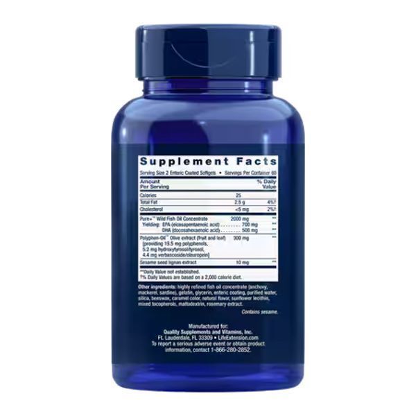 Super Omega-3 EPA/DHA Fish Oil, Sesame Lignans & Olive Extract - 120 Enteric coated softgels 2023-10-2657 фото