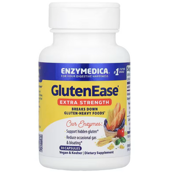 Ферменты для переваривания глютена и казеина, GlutenEase, Enzymedica, для веганов, 30 капсул ENZ-12010 фото