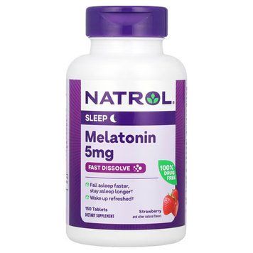 Мелатонін швидкого вивільнення, смак полуниці, Melatonin Fast Dissolve, Natrol, 5 мг, 150 таблеток NTL-07144 фото