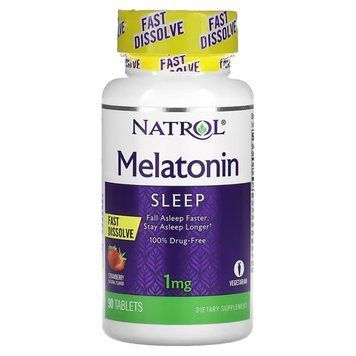 Мелатонін швидкого вивільнення (смак полуниці), Melatonin, Natrol, 1 мг, 90 таблеток NTL-06324 фото