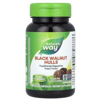 Чорний горіх, Black Walnut Hulls, Nature's Way, шкарлупа, 900 мг, 100 веганських капсул (450 мг на капсулу) NWY-10600 фото