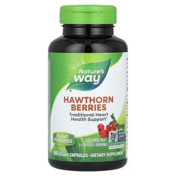 Боярышник, Hawthorn Berries, Nature's Way, ягоды, 1080 мг, 180 веганских капсул (360 мг в капсуле) NWY-15338 фото