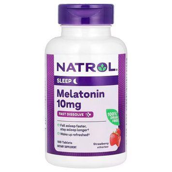 Мелатонін, Melatonin, Natrol, максимальна сила, смак полуниці, 10 мг, 100 таблеток NTL-07150 фото