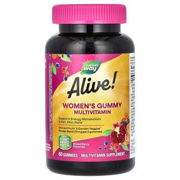 Мультивітаміни для жінок, Alive! Women's Gummy Vitamins, Nature's Way, ягідний мікс, 60 жувальних цукерок NWY-15903 фото
