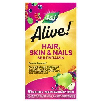 Мультивітаміни для волосся, шкіри і нігтів, Hair, Skin & Nails Multi-Vitamin, Nature's Way, Alive!, 60 гелевих капсул NWY-11094 фото